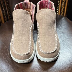 Hey Dude Red and Tan High-Top Shoes